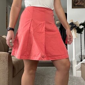 🦋 Eddie Bauer Pink Coral Front Pleated Cotton Midi Skirt Size 10 12